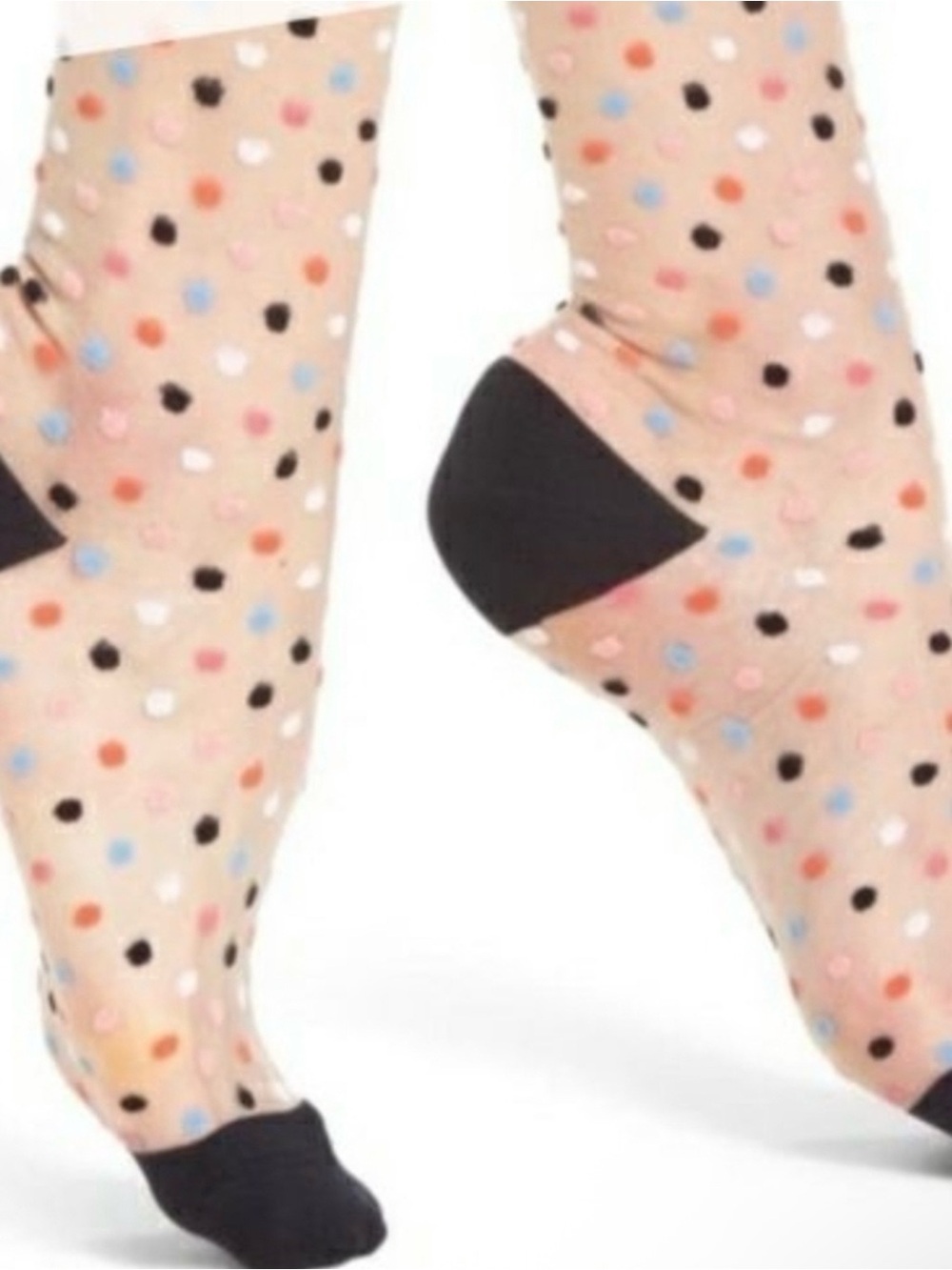 kate spade Polka Dot Sheer Socks in Nude with Multicolor Dots